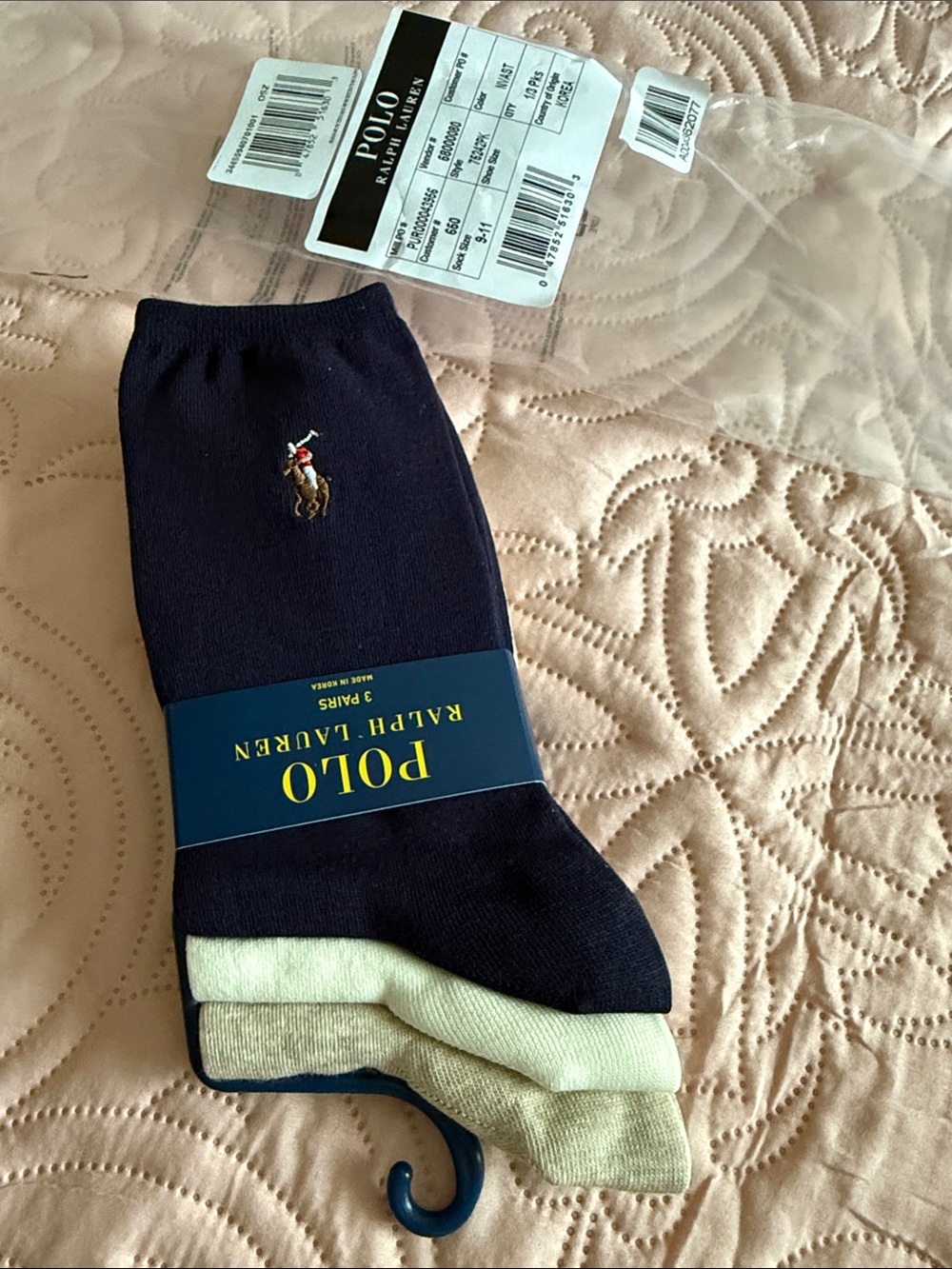 Polo by Ralph Lauren Men's 3-Pack Crew Socks - Navy and Cream